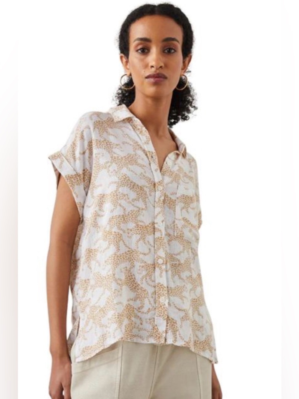 Women’s RAILS Whitney Shirt Gold Cheetah Linen Button Down Blouse Top Sz S